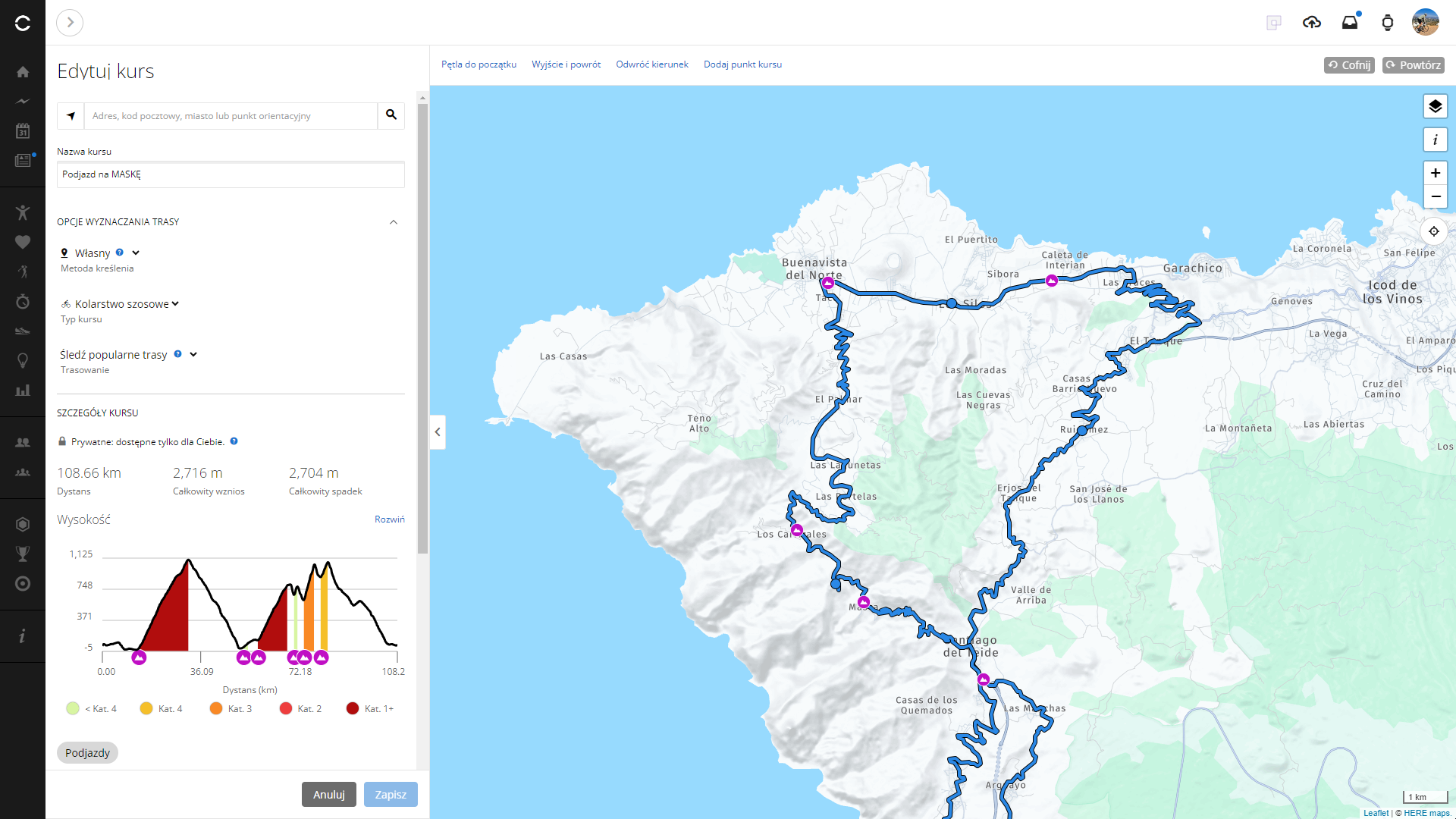 Garmin Connect - widok na narzędzie do planowania tras rowerowych