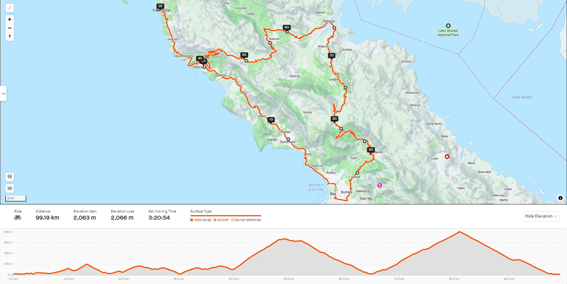 Widok na trasę zaplanowaną w aplikacji Strava