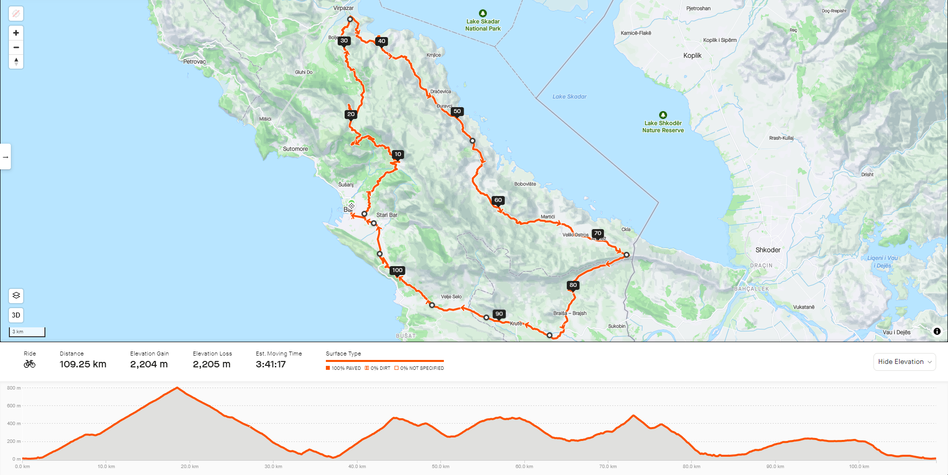 Widok na trasę zaplanowaną w aplikacji Strava