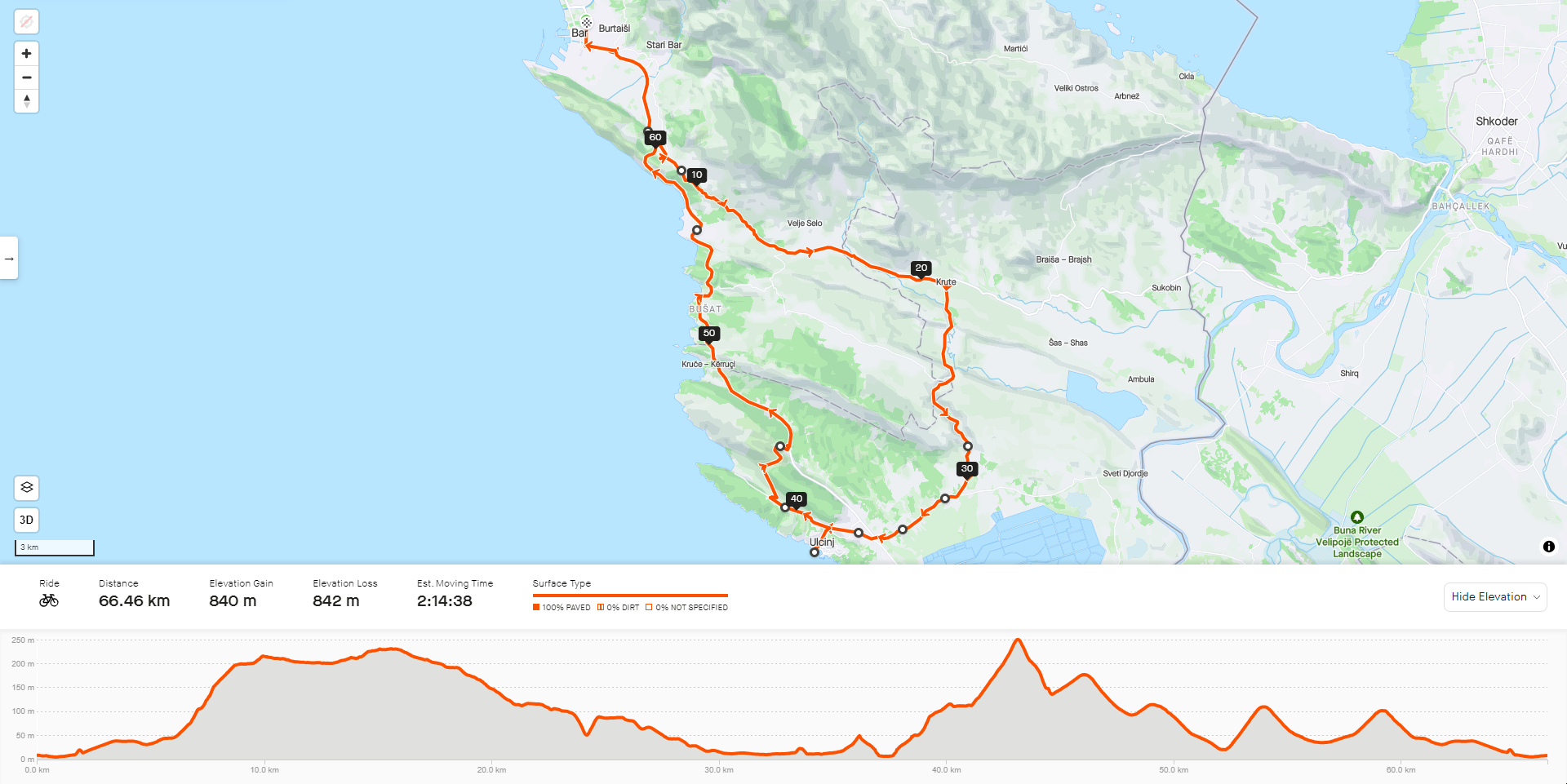 Widok na trasę zaplanowaną w aplikacji Strava